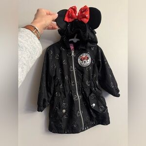 Disney Minnie Mouse Toddler Jacket 2T Hooded Ears Bow Black Mickey Print Coat